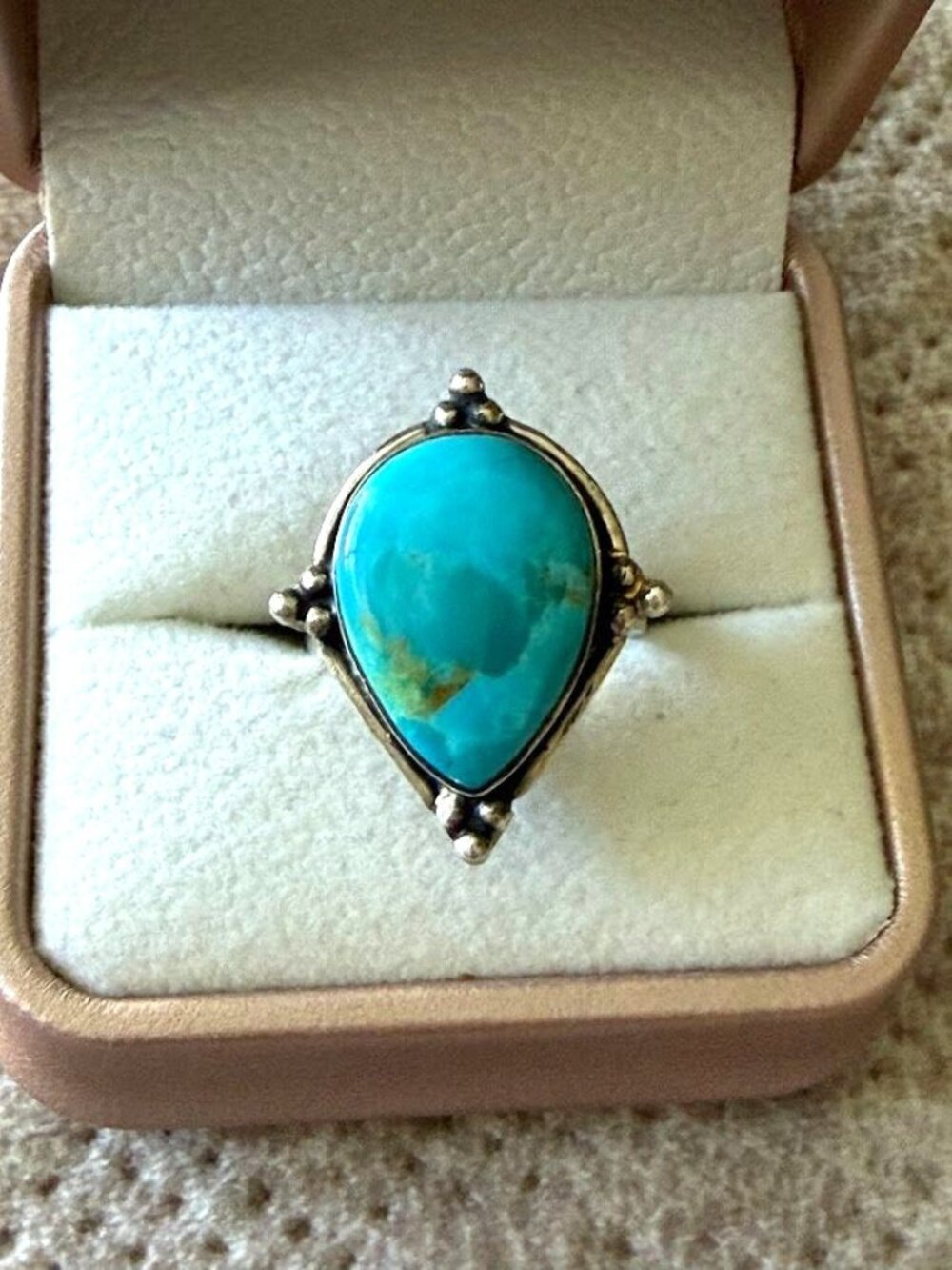 Vintage 925 Sterling Silver Turquoise Teardrop Ring Split Shank Size 6.5